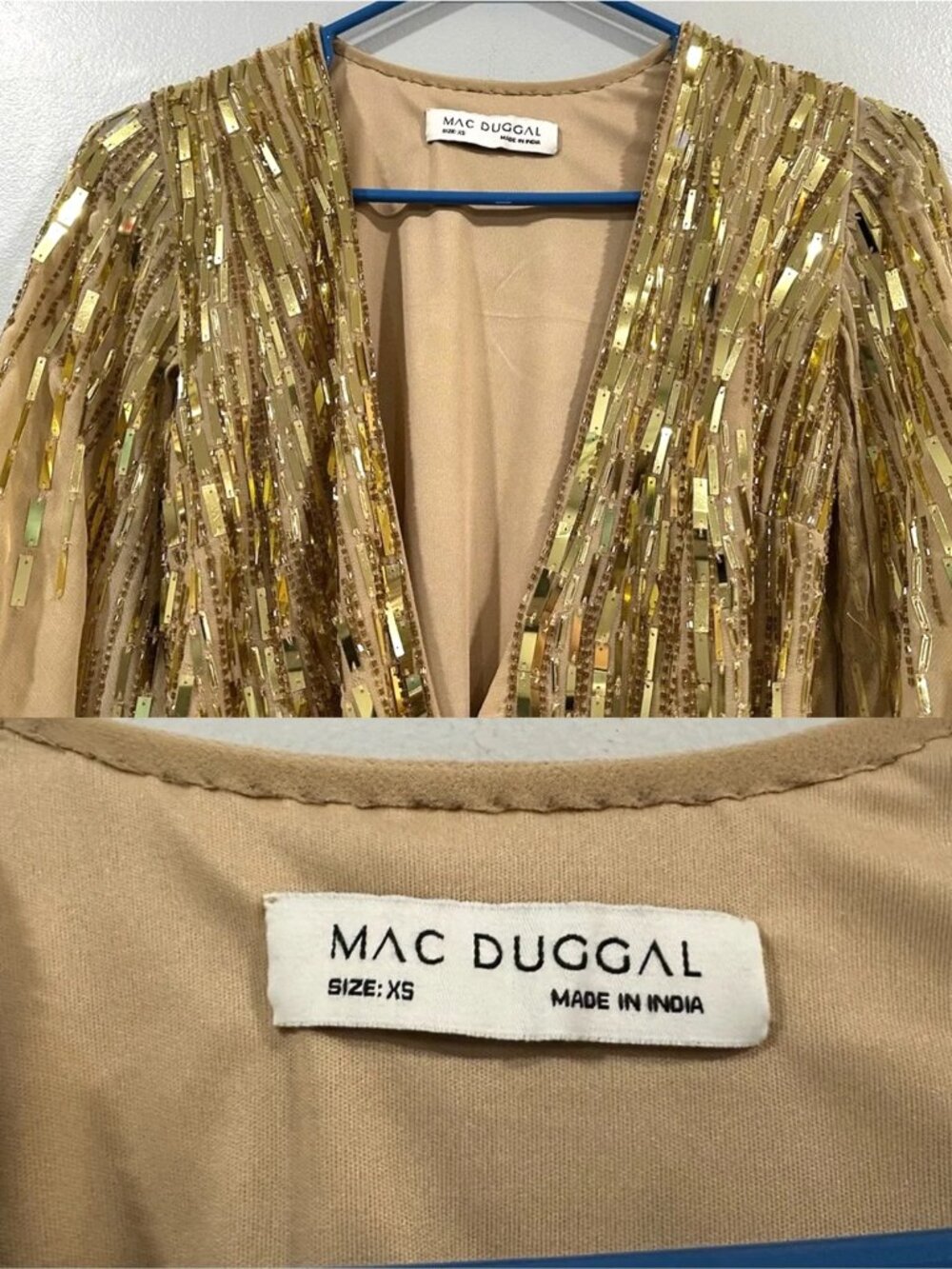 MAC DUGGAL Cape Sleeve Embellished Sequin Wrap Dress NWT - Picture 11 of 12